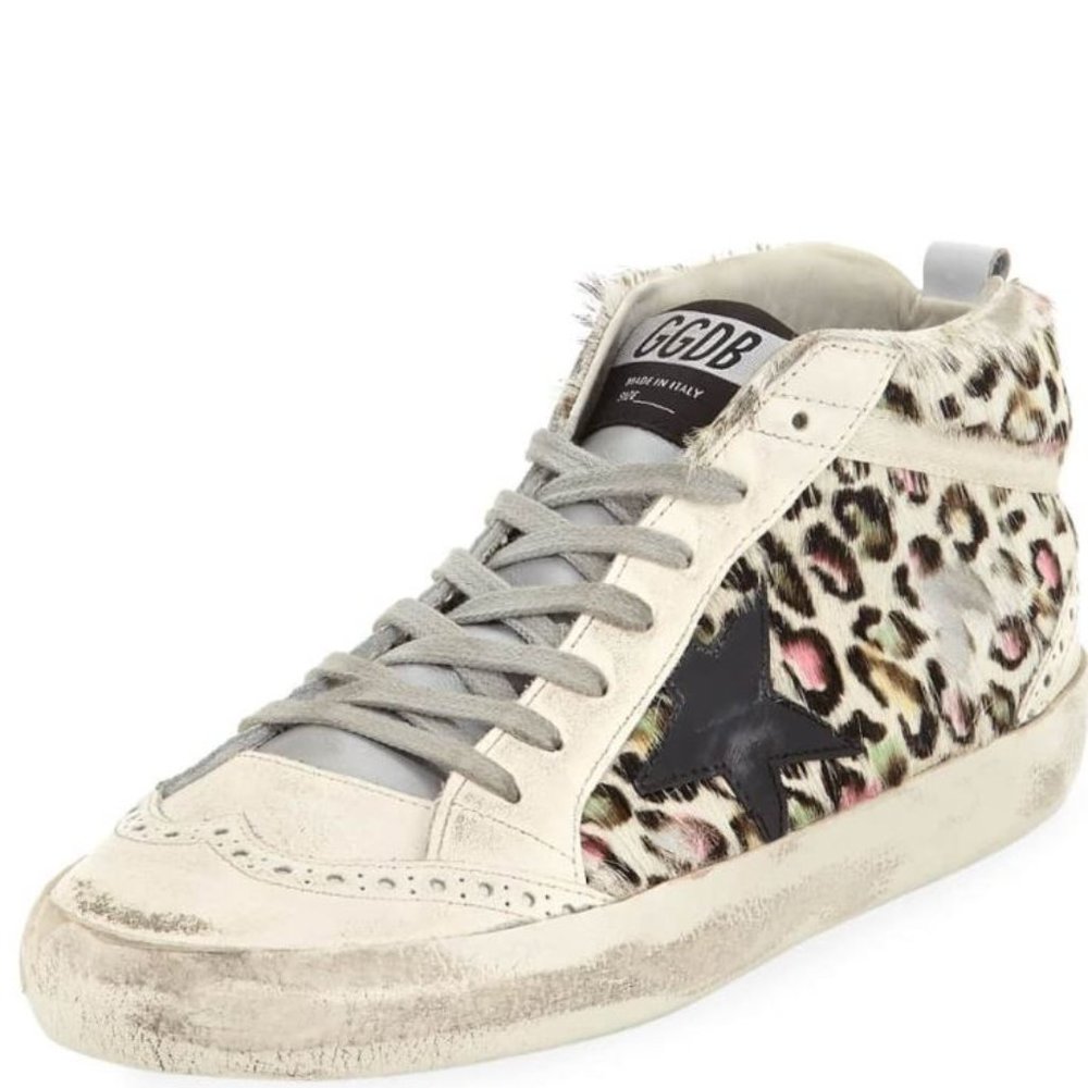 Golden Goose Leopard Calf Hair Mid Star Women's Sneakers